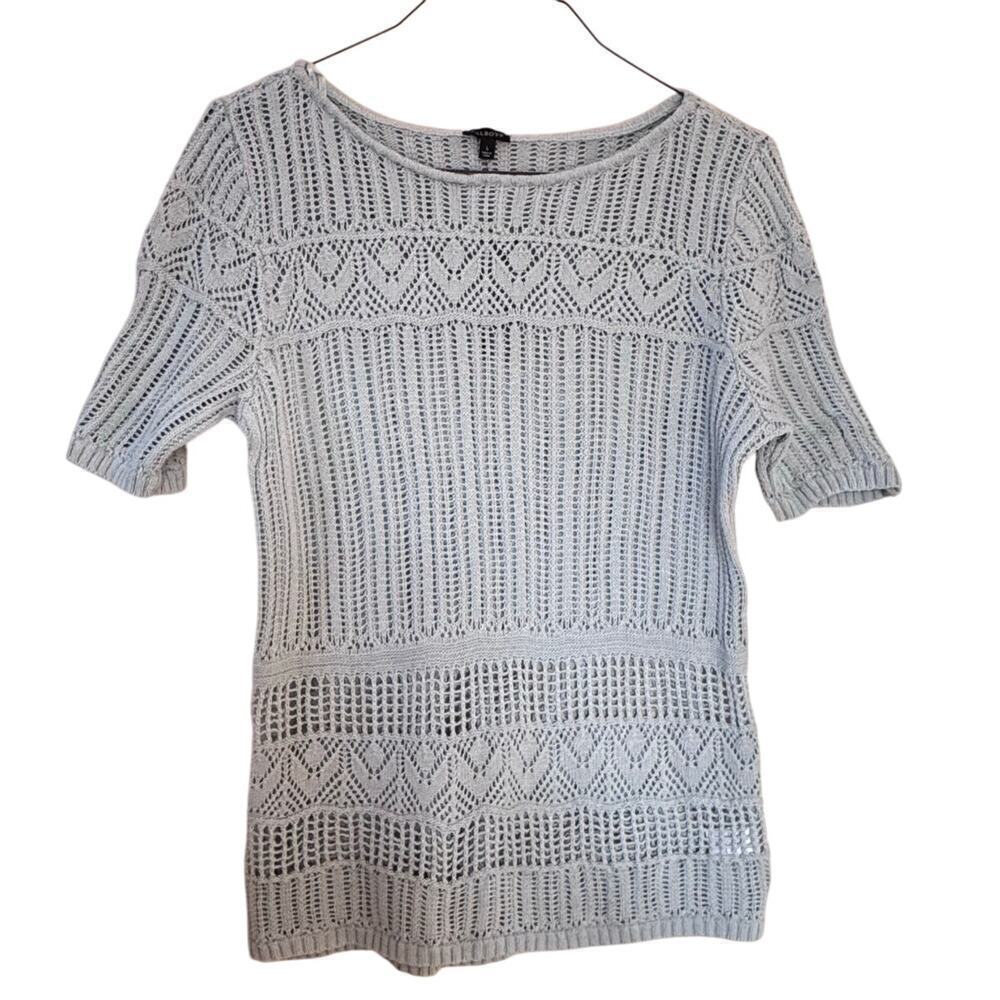 Talbots Open Knit Crochet Cotton Sweater Coastal Beachy NEW Cottage Boho Spring